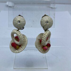 Vtg '50 MIRIAM HASKELL ? basket thread dangle retro rockabilly earrings